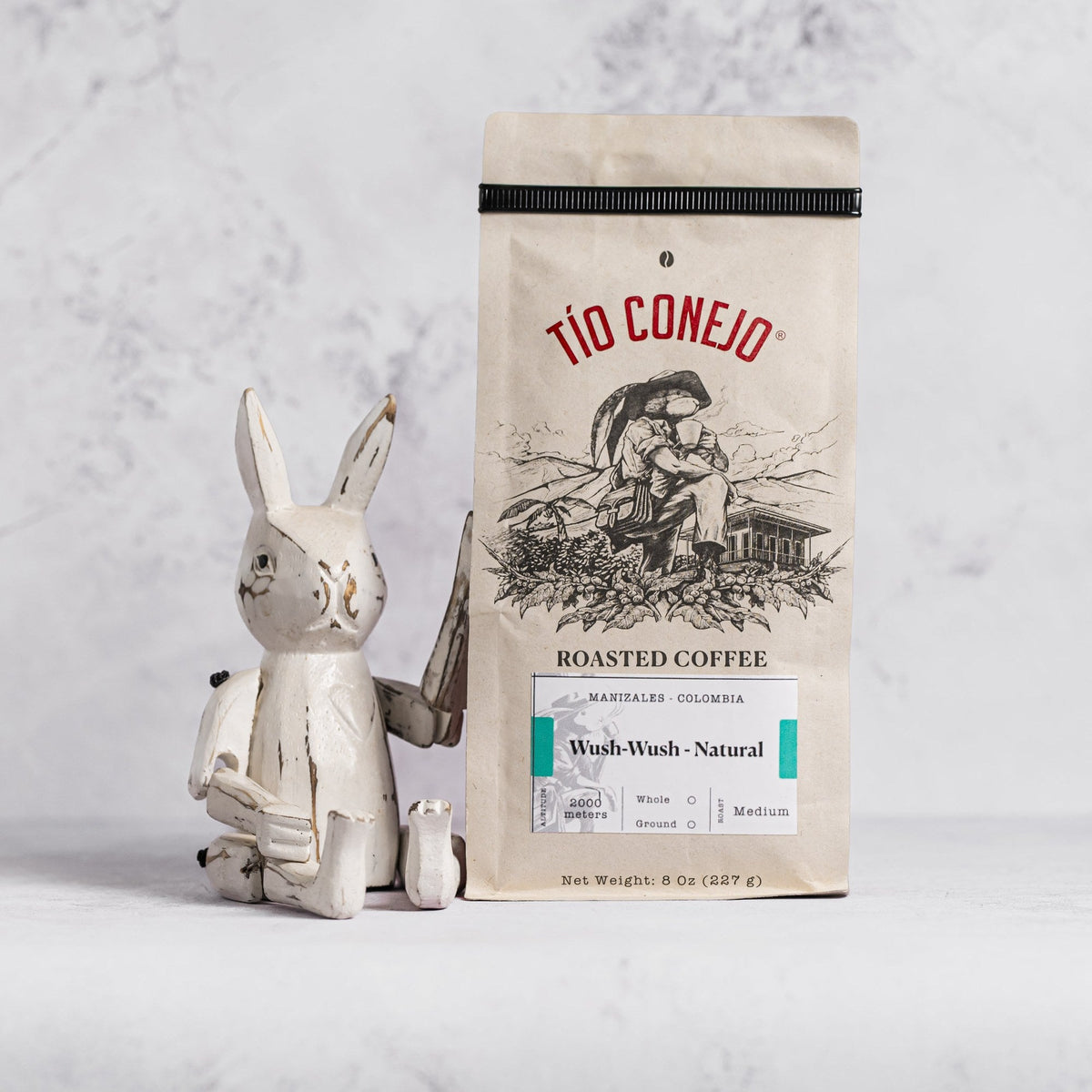 Wush Wush Natural next to the Tío Conejo wooden rabbit